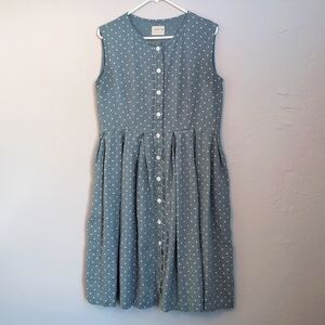 Offon Sleeveless Button Front Blue & White polka dot dress Size Medium